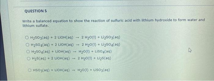 Solved Write A Balanced Equation To Show The Reaction Of