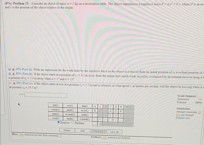 8 Problem 12 Consider An Object Of Mass M 2 Kg On Chegg