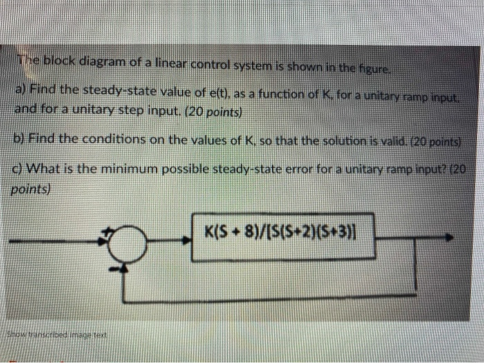 Solved He Block Diagram Of A Linear Control System Is Shown Chegg