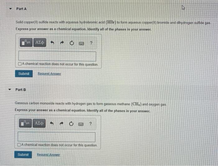 Solved Part A Solid Copper Ii Sulfide Reacts With Aqueous Chegg