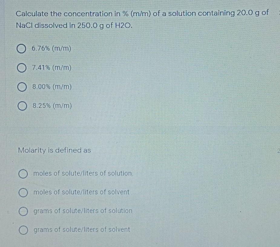 Solved Calculate The Concentration In M M Of A Solution Chegg