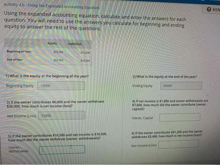 Solved Hin Activity B Using The Expanded Accounting Chegg