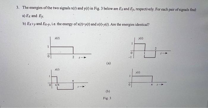 Solved 3 The Energies Of The Two Signals X T And Y T In Chegg