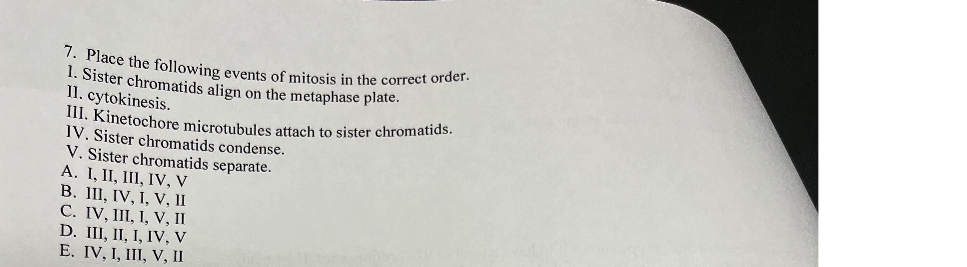 Solved Place The Following Events Of Mitosis In The Correct Chegg