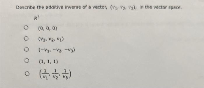 Solved Describe The Additive Inverse Of A Vector Chegg