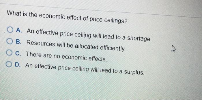 Solved What Is The Economic Effect Of Price Ceilings O A Chegg