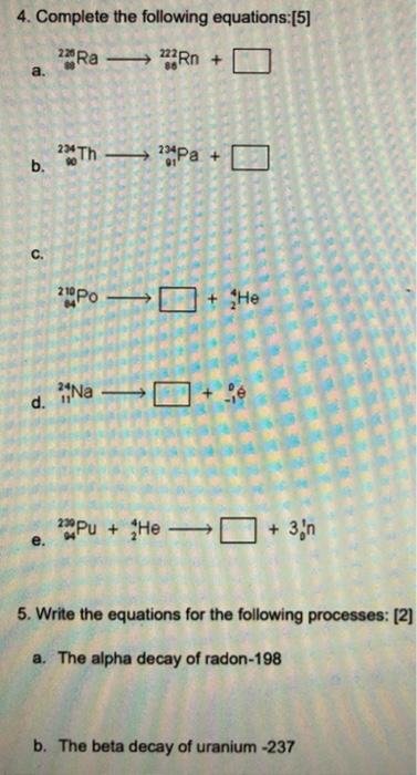 Solved 4 Complete The Following Equations 5 Ra Rn A Chegg