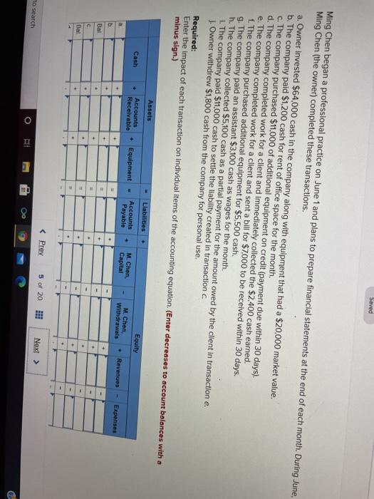 Solved Saved Ming Chen Began A Professional Practice On June Chegg