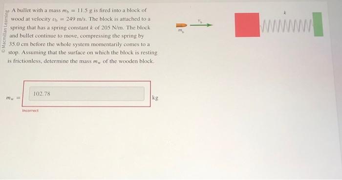 Solved A Bullet With A Mass Mb 11 5 G Is Fired Into A Block Chegg