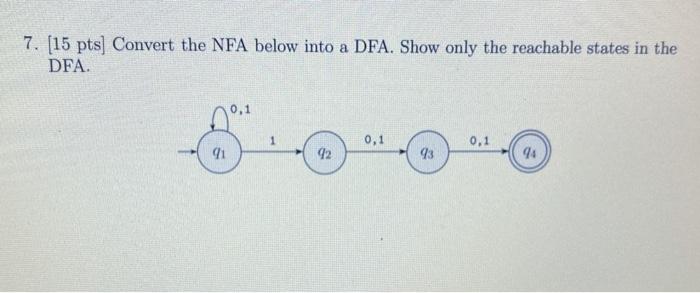 Solved 7 15 Pts Convert The NFA Below Into A DFA Show Chegg