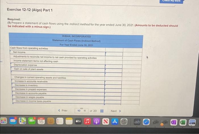 Solved Exercise Algo Indirect Preparing Statement Chegg