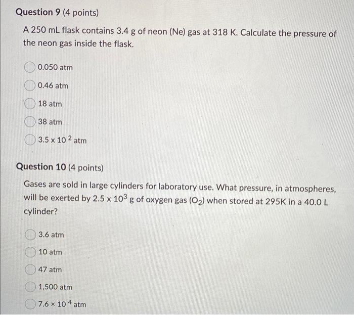 Solved A Ml Flask Contains G Of Neon Ne Gas At Chegg