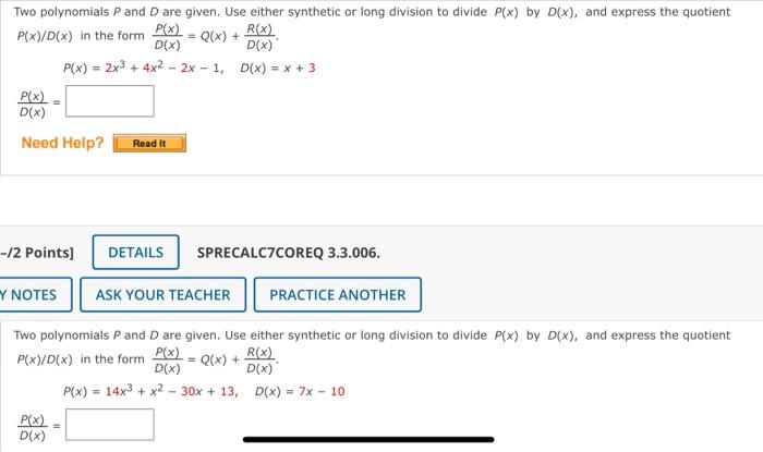 Solved Two Polynomials P And D Are Given Use Either Chegg