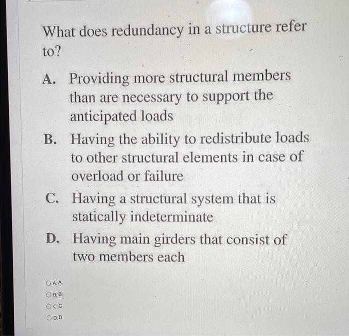 Solved What Does Redundancy In A Structure Refer To A Chegg