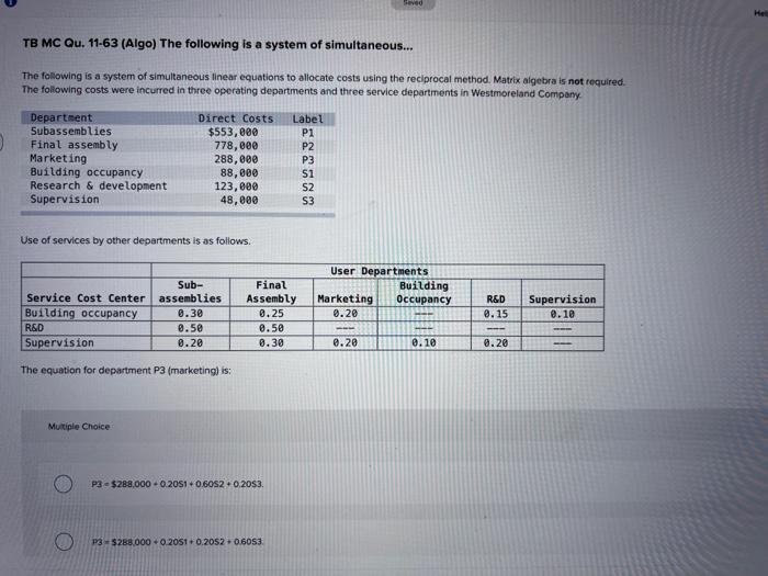 Solved Tb Mc Qu Algo The Following Is A System Of Chegg