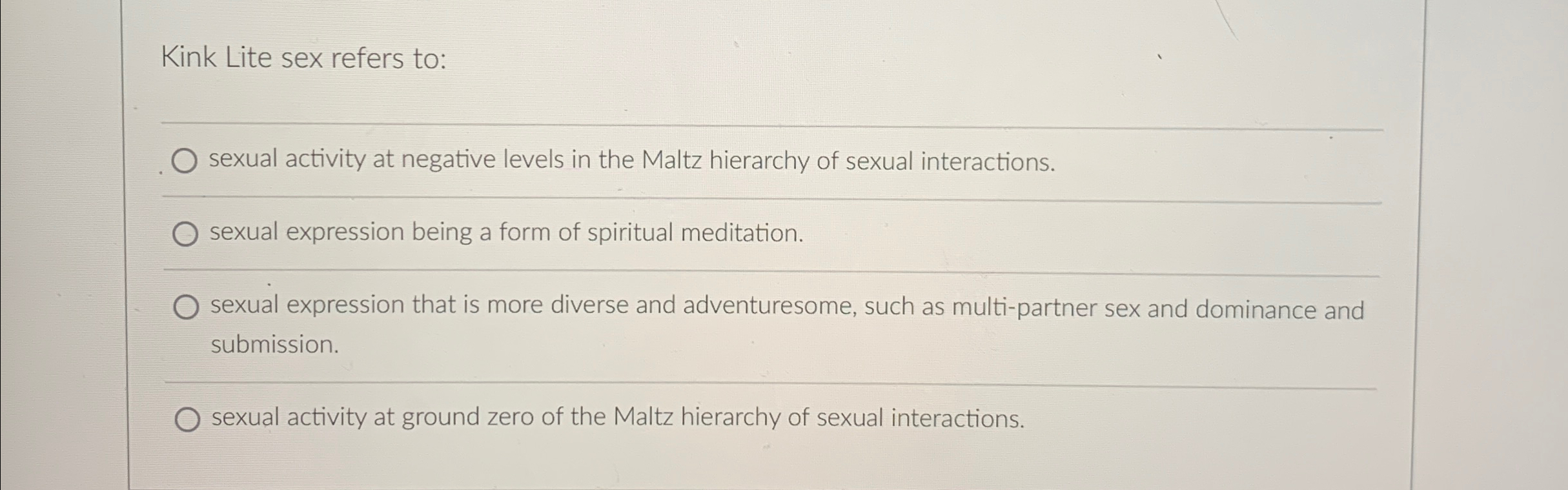 Solved Kink Lite Sex Refers To Sexual Activity At Negative Chegg