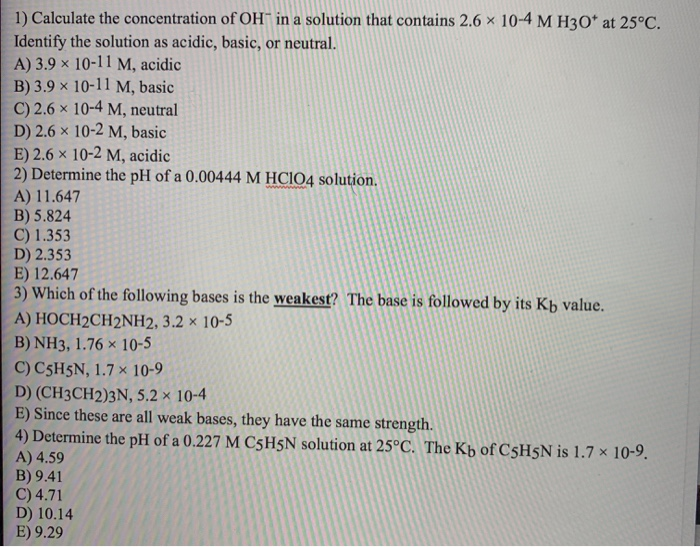 Solved 1 Calculate The Concentration Of OH In A Solution Chegg