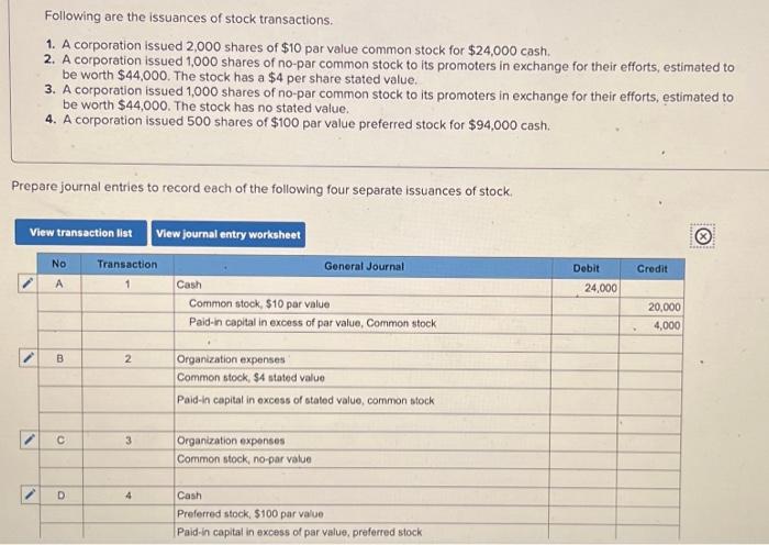 Solved Following Are The Issuances Of Stock Transactions 1 Chegg