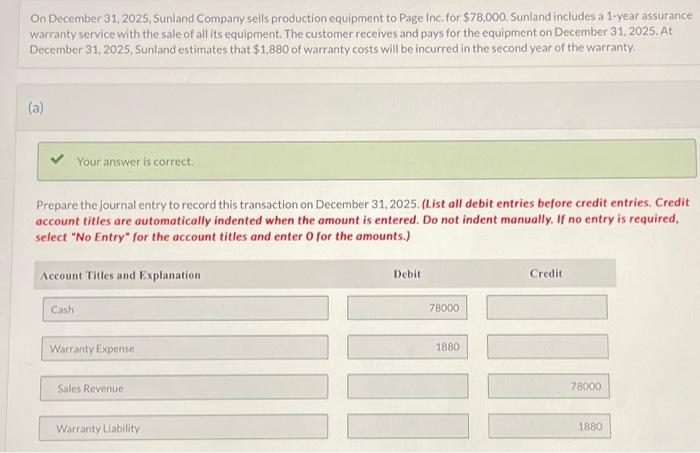 Solved On December Sunland Company Sells Chegg