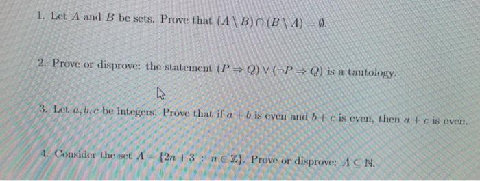 Solved Let A And B Be Sets Prove That A B N B Chegg