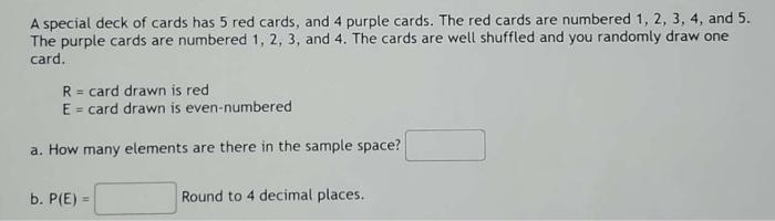 Solved A Special Deck Of Cards Has Red Cards And Purple Chegg