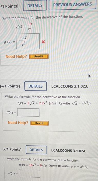 Solved Give The Derivative Formula For The Function Chegg