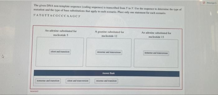 Solved The Given DNA Non Template Sequence Coding Sequence Chegg