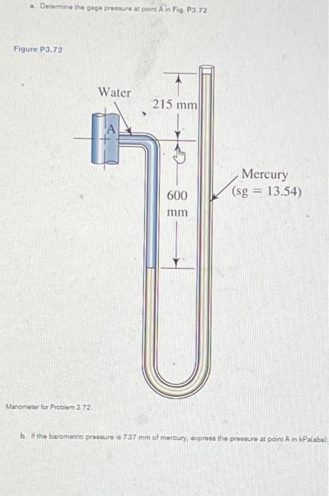 Solved A Determine The Gage Pressure At Point Ab If Chegg