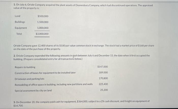 Solved On July Oriole Company Acquired The Plant Chegg