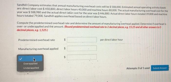 Solved Sandhill Company Estimates That Annual Manufacturing Chegg