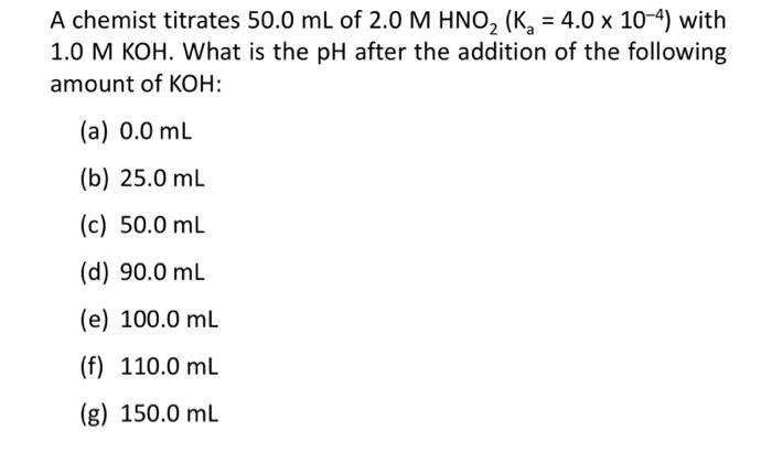 Solved A Chemist Titrates Ml Of Mhno Ka Chegg