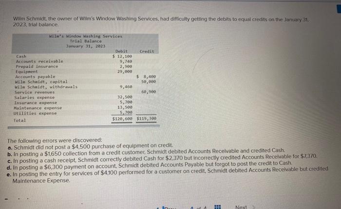 Solved Wilm Schmidt The Owner Of Wilm S Window Washing Chegg