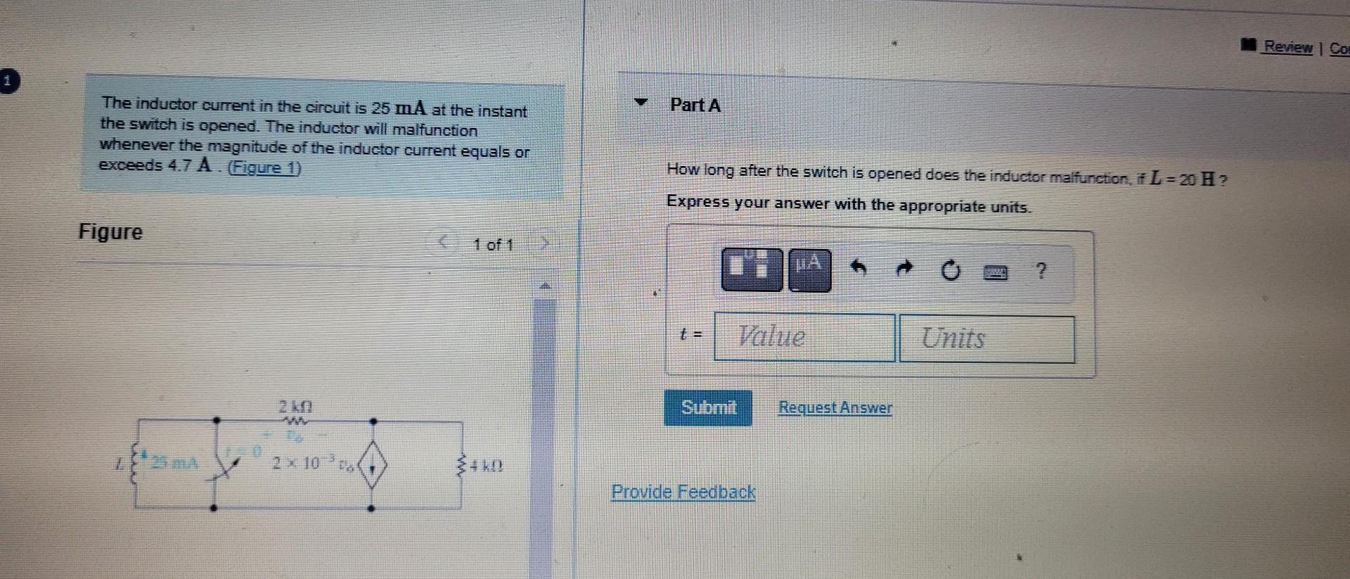 Solved The Inductor Current In The Circuit Is 25 MA At The Chegg