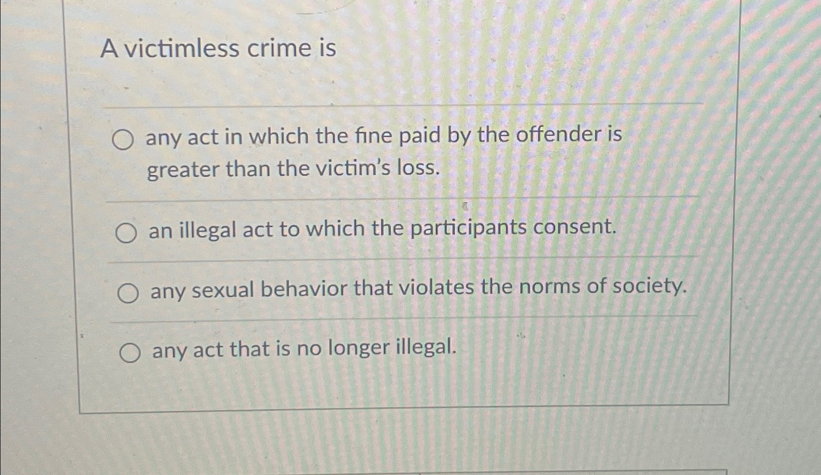 Solved A Victimless Crime Isany Act In Which The Fine Paid Chegg