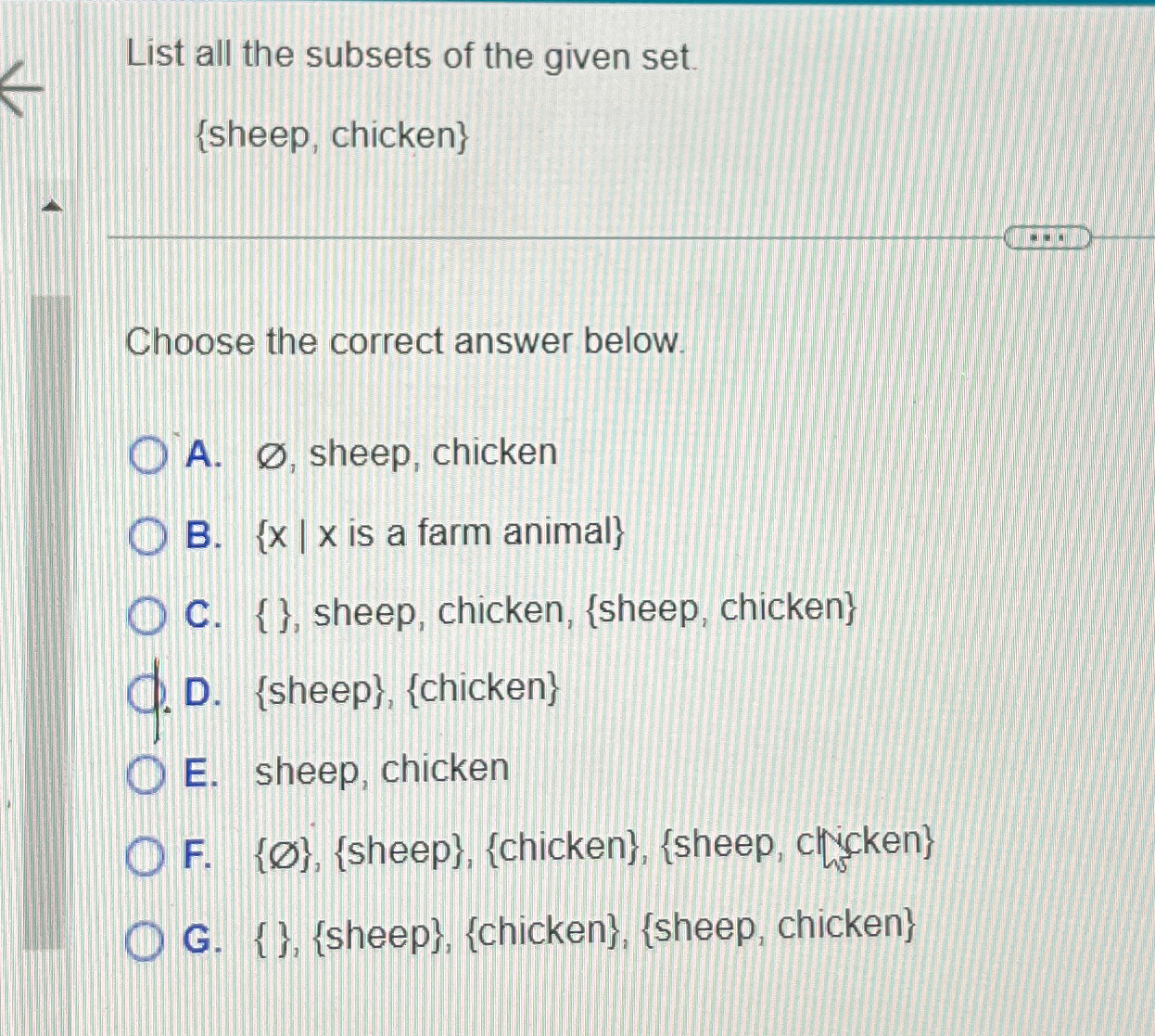 Solved List All The Subsets Of The Given Set Sheep Chegg