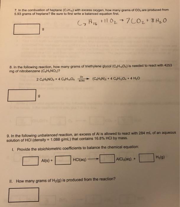 Solved 7 In The Combustion Of Heptane C H1 With Excess Chegg