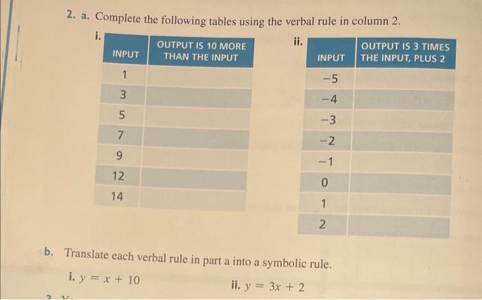 Solved 2 A Complete The Following Tables Using The Verbal Chegg