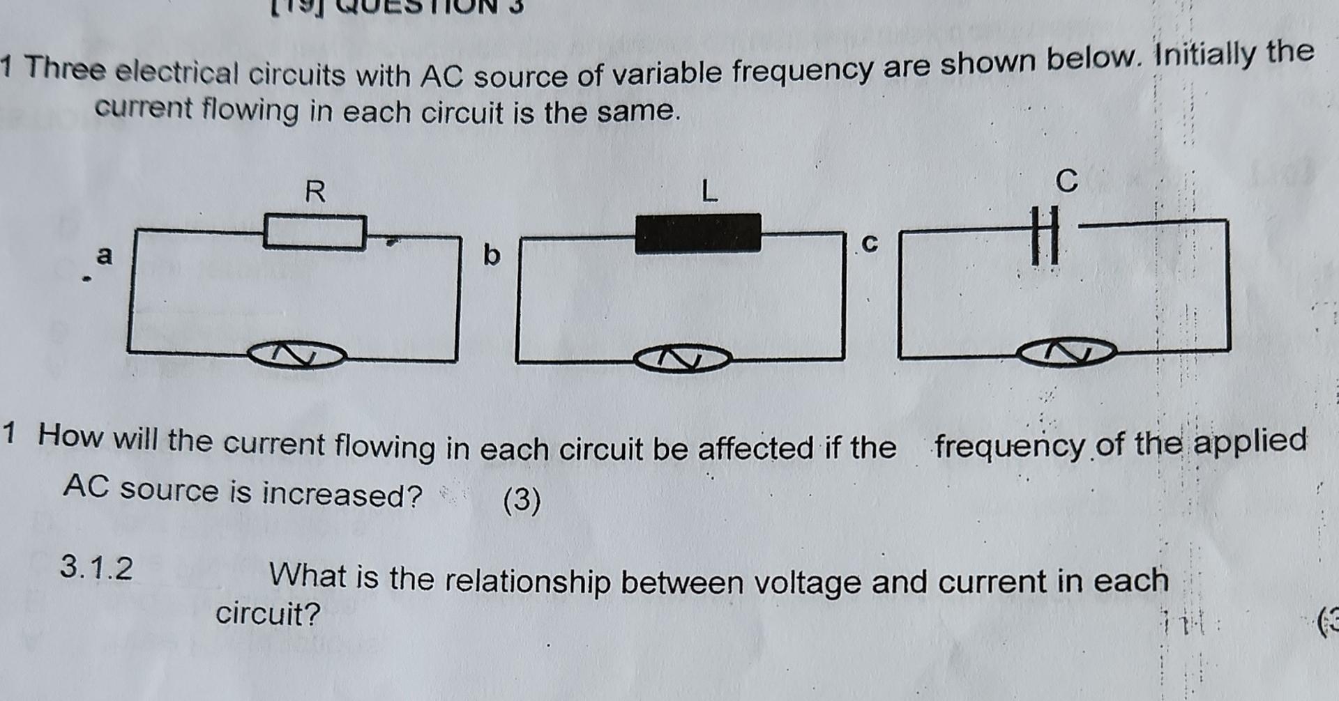 Solved Three Electrical Circuits With Ac Source Of Variable Chegg