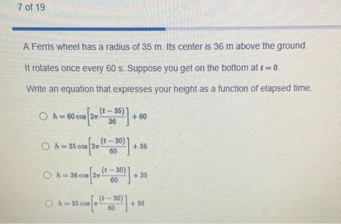 Solved Of A Ferris Wheel Has A Radius Of M Its Chegg