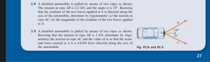 Solved 2 8 A Disabled Automobile Is Pulled By Means Of Two Chegg