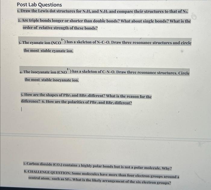 Solved Lerois Dot Structures And VSEPR Lab7 Pre Lab Study Chegg