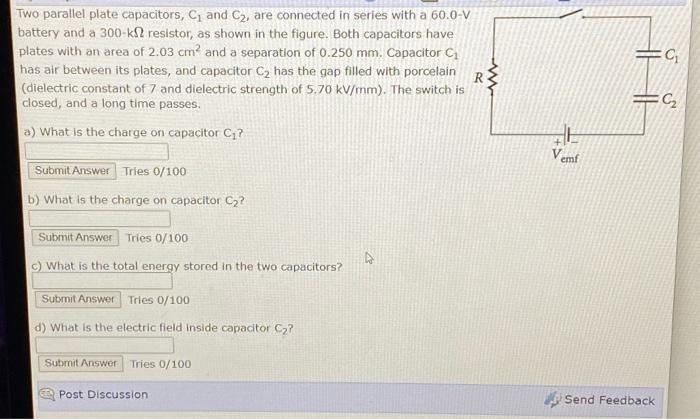 Solved Two Parallel Plate Capacitors C1 And C2 Are Con