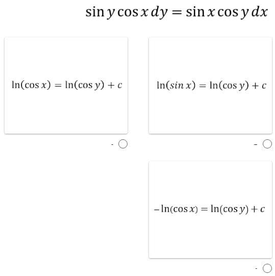 Solved Sin Y Cos X Dy Sin X Cos Y Dx In Cos X In Cos Y Chegg