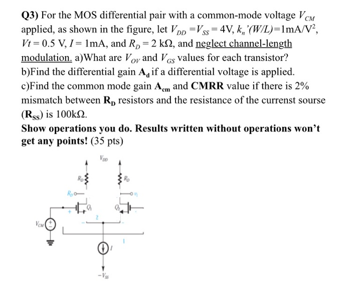 Solved For The Mos Differential Pair With A Common Mode Chegg