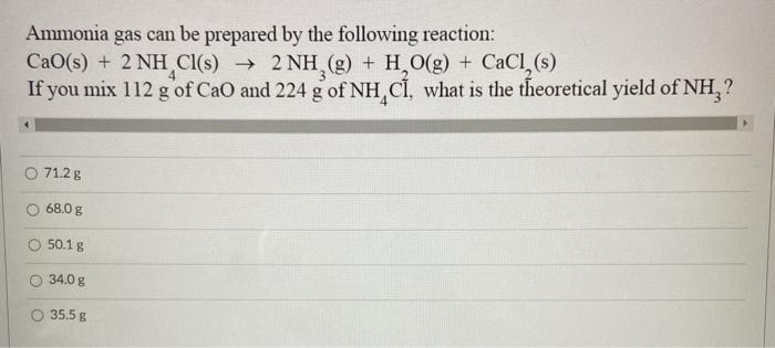 Solved Ammonia Gas Can Be Prepared By The Following Chegg