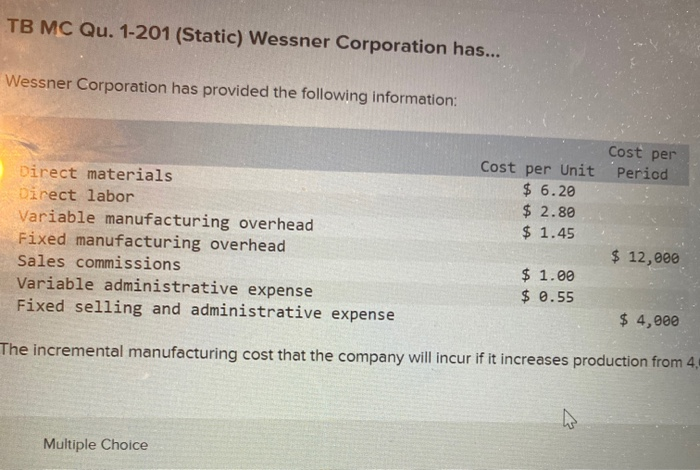 Tb Mc Qu Static Wessner Corporation Has Chegg