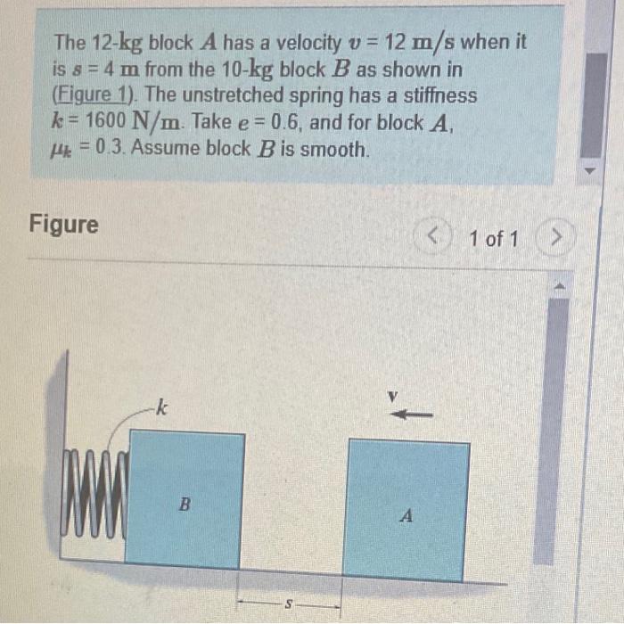 Solved The Kg Block A Has A Velocity V M S When It Is Chegg