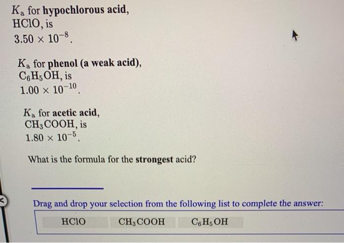 Solved K For Hypochlorous Acid HCIO Is 3 50 X 10 8 K Chegg