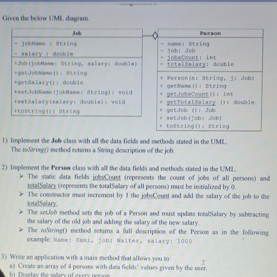 Solved Given The Below Uml Diagram Implement The Job Chegg