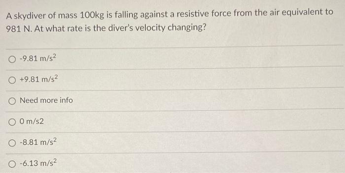 Solved A Skydiver Of Mass Kg Is Falling Against A Chegg